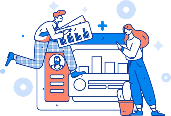 Team discusses growth analysis  Illustration