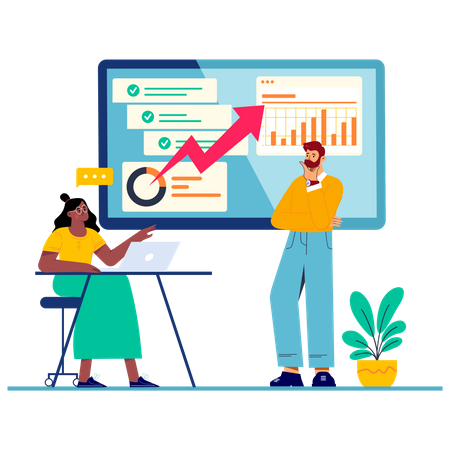 Team Discussing About Business Growth  Illustration