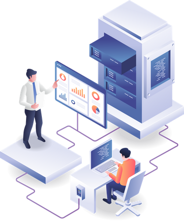 Team discussing about server maintenance  Illustration