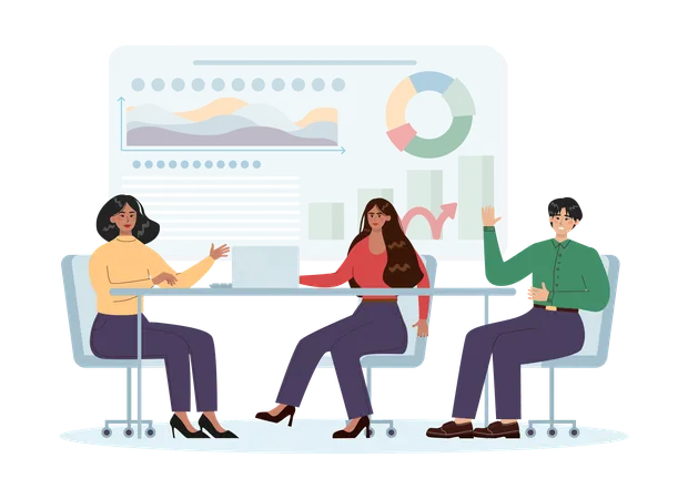 Business Analyst Financial Operation Optimization Strategy Development New Business Launching Market Research And Data Processing Flat Vector Illustration イラスト