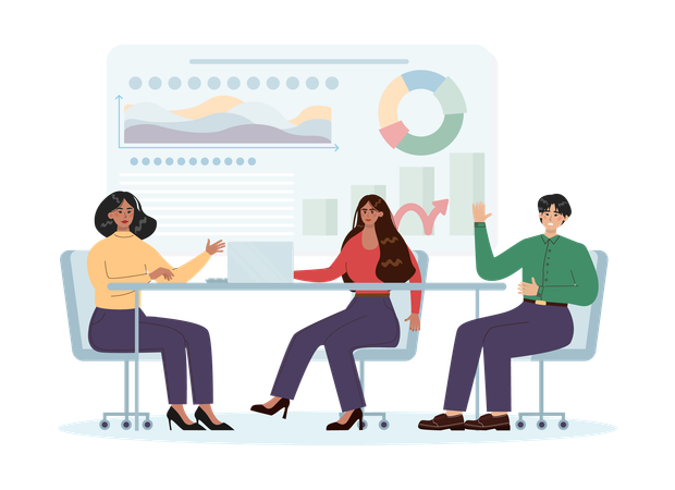 Team discussing business profit graph  Illustration