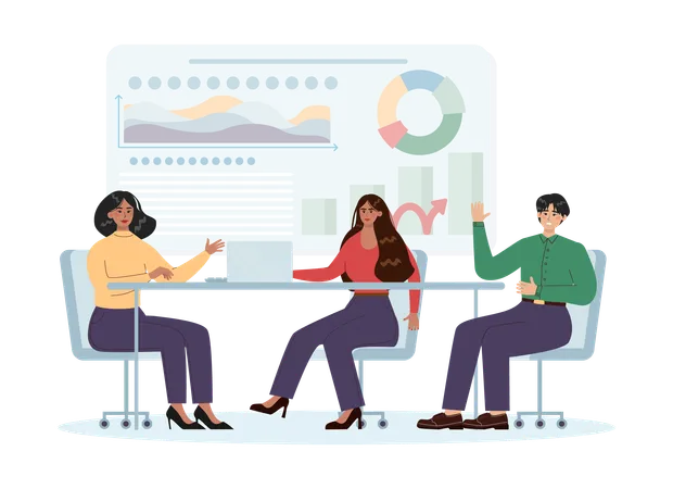 Team discussing business profit graph  Illustration