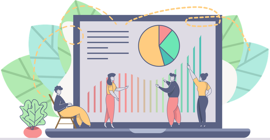 Team discussing on analysis chart  Illustration