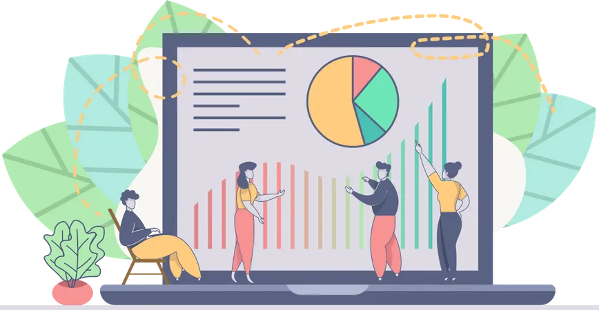 Team discussing on analysis chart  Illustration