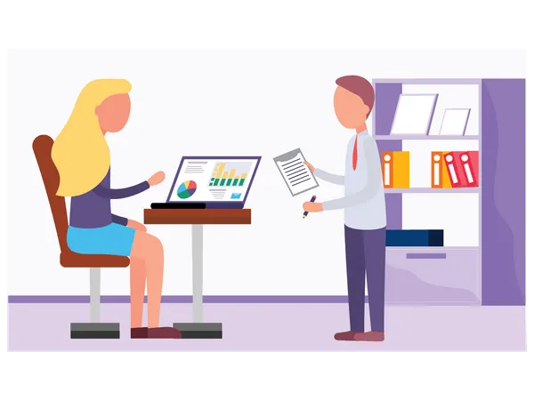 Team discussing on business analysis report  Illustration