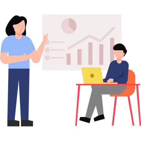 Team diskutiert über Datenanalyse  Illustration