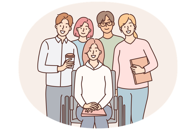 Team diverse people work for same company or study at university and are friends with no prejudice  Illustration