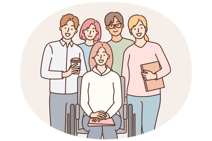 Team diverse people work for same company or study at university and are friends with no prejudice  Illustration