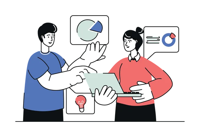 Teamwork Concept Set In Flat Line Design Men And Women Work Together Discuss Tasks Generate Ideas Analyze Data Collaboration And Partnership Vector Illustration With Outline People Scene For Web Illustration