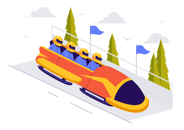 Team doing Bobsleigh Run  Illustration