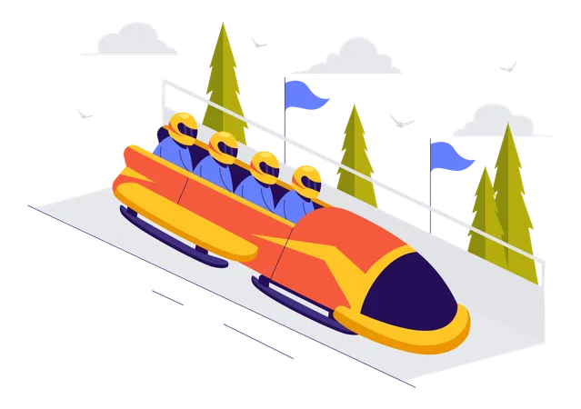 Team doing Bobsleigh Run  Illustration