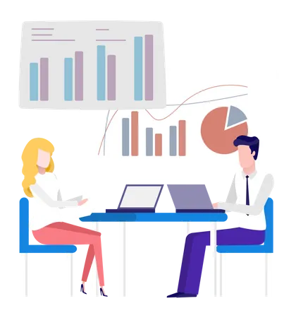 Team doing business data analysis  Illustration