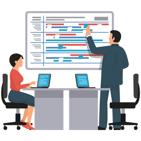 Team doing business planning Illustration