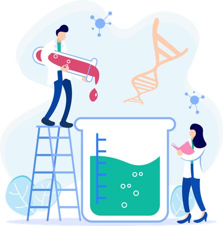 科学研究室で化学研究を行うチーム  イラスト