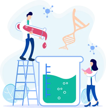 科学研究室で化学研究を行うチーム  イラスト
