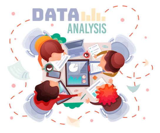 Team doing data analysis together Illustration