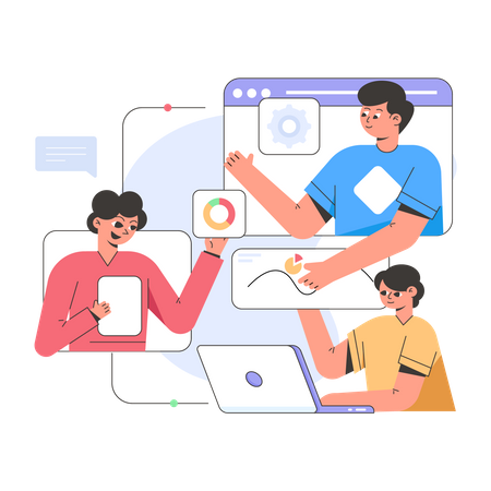 Team doing discussion in online meeting  Illustration