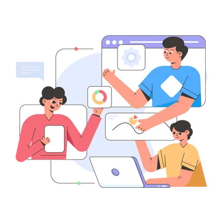 Team doing discussion in online meeting  Illustration