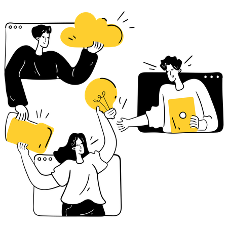 Team doing Online Collaboration  Illustration
