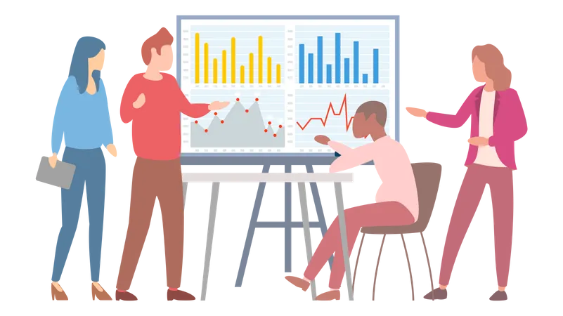 Price Negotiation Business Concept Office Meeting Businessman Negotiating On Conference And Presentation Report Male Employees Discussing Chart Success During Appointment With Partners Or Colleagues Illustration