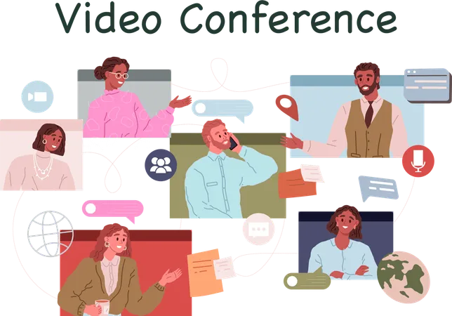 Team doing video conference  Illustration