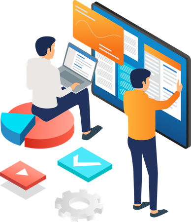 Team doing video marketing analysis  Illustration