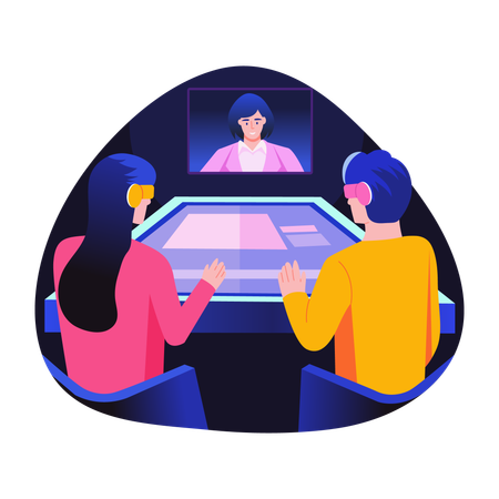 Team doing vr meeting  Illustration