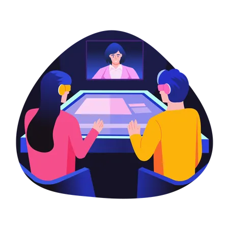 Team doing vr meeting  Illustration