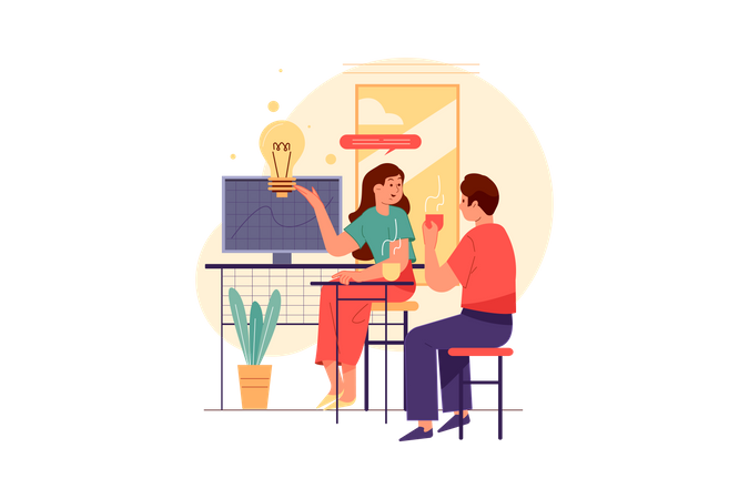 Team drinking coffee at a coworking space Illustration