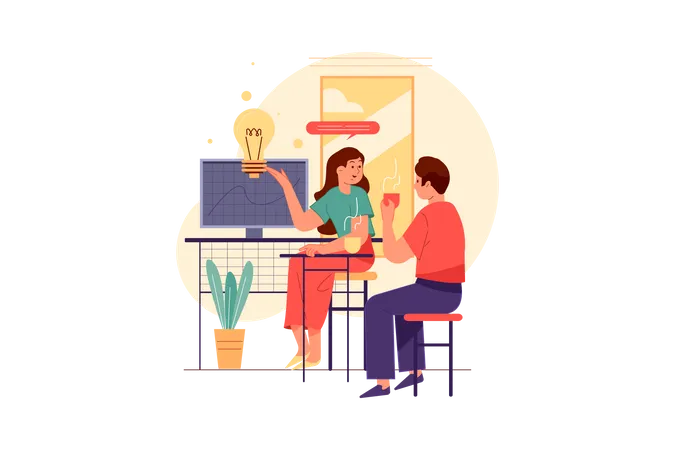 Team drinking coffee at a coworking space  Illustration