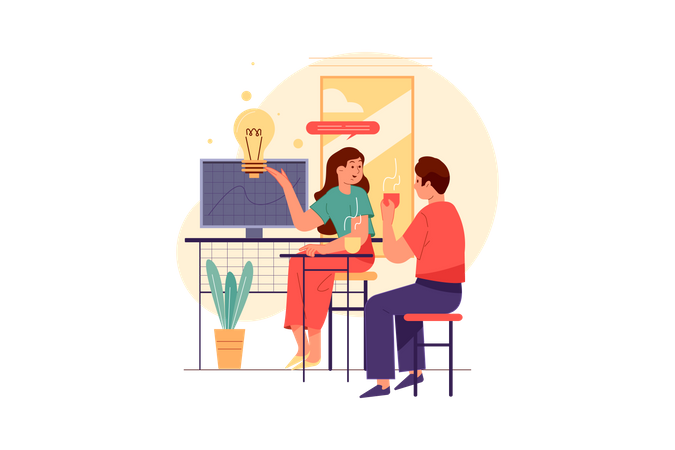 Team drinking coffee at a coworking space  Illustration