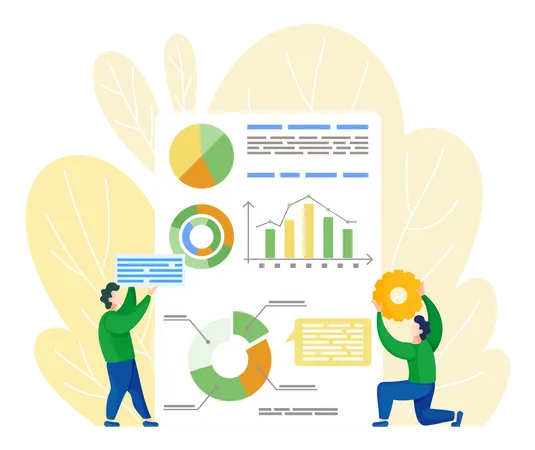 Team entwickelt Datenanalysediagramm  Illustration