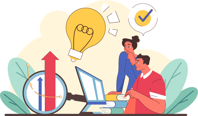 Team evaluating innovation impact on business growth  Illustration