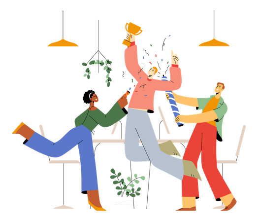 Team feiert Erfolg eines Kollegen  Illustration