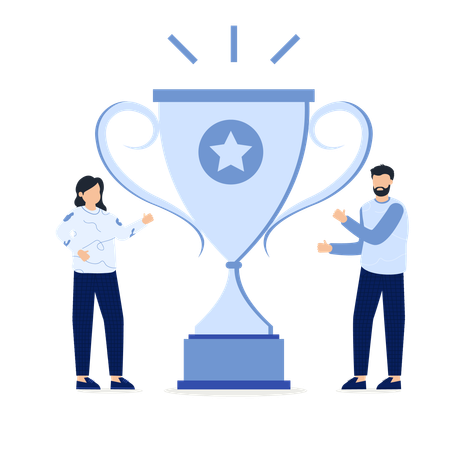 Team feiert Erfolg mit Trophäe  Illustration