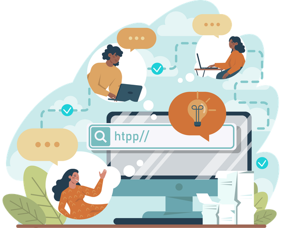 Team finds online creative ideas  일러스트레이션