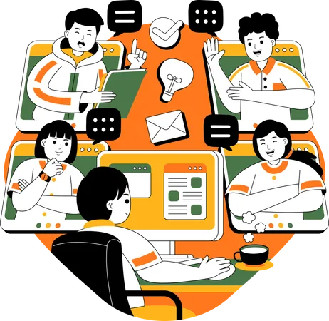 Team bei Online-Meeting  Illustration