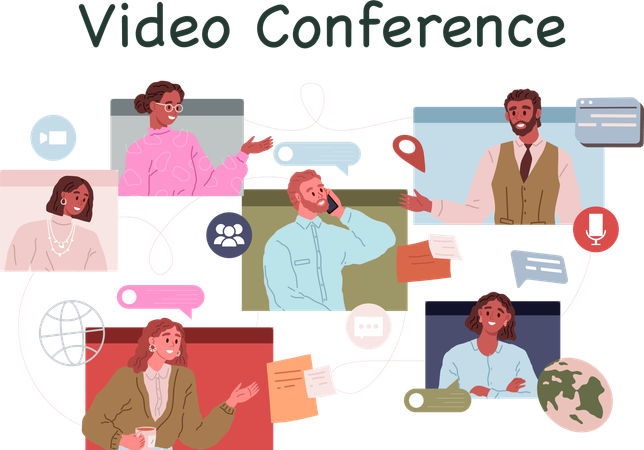 Team bei Videokonferenz  Illustration