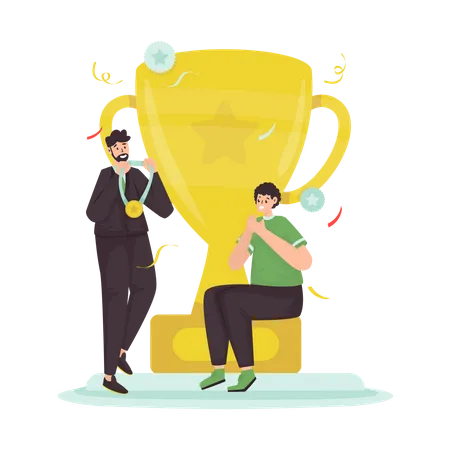 Success In Winning Trophies And Gold Medal Illustration Illustration
