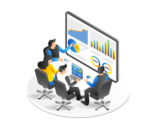Team Having Business Development Analysis Discussion  Illustration
