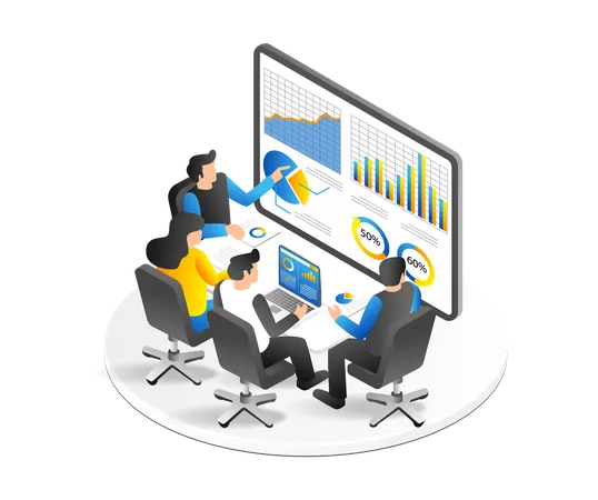 Team Having Business Development Analysis Discussion  Illustration
