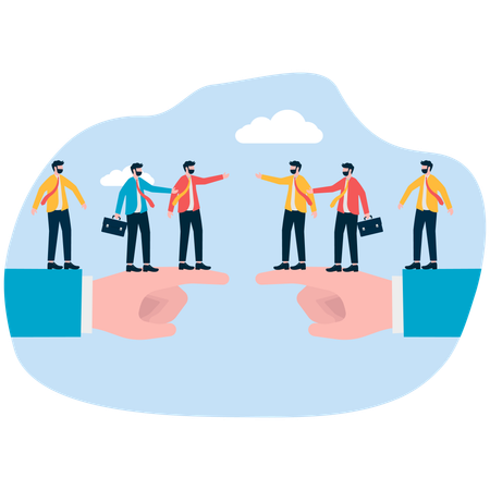 Team helping each other to bridge market gap  Illustration