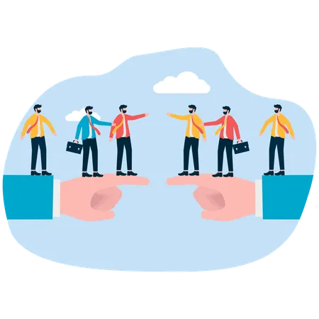 Team helping each other to bridge market gap  Illustration
