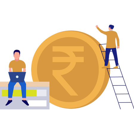 Team is achieving financial ladder  Illustration