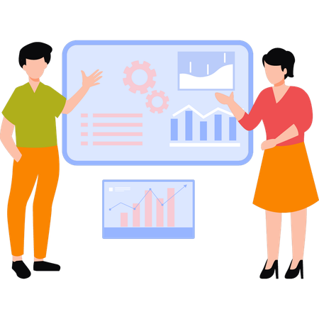 Team is analyzing business data  Illustration