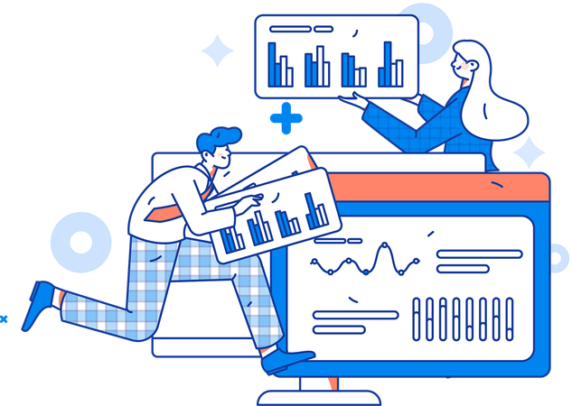 Team is analyzing business presentation  Illustration