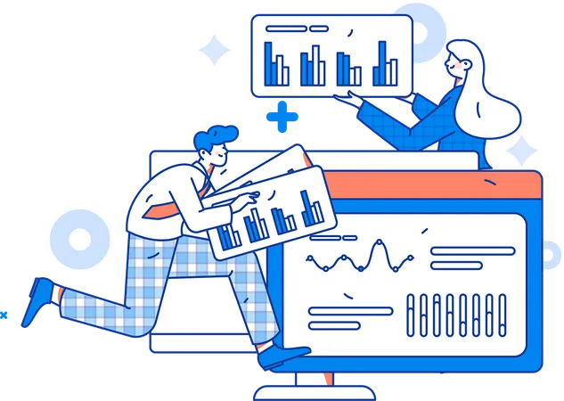 Team is analyzing business presentation  Illustration