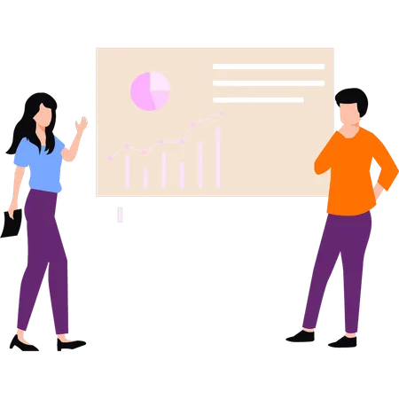 The Boy And The Girl Are Talking About Finance Graph Illustration