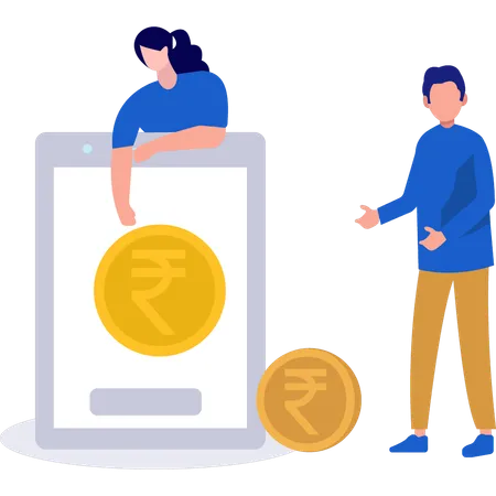 The Girl And The Boy Are Showing Coins Illustration