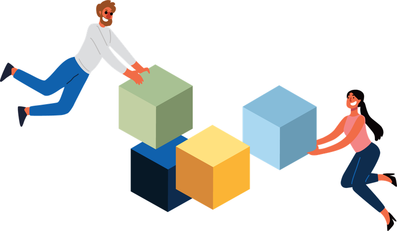 Team is solving business cubes  Illustration